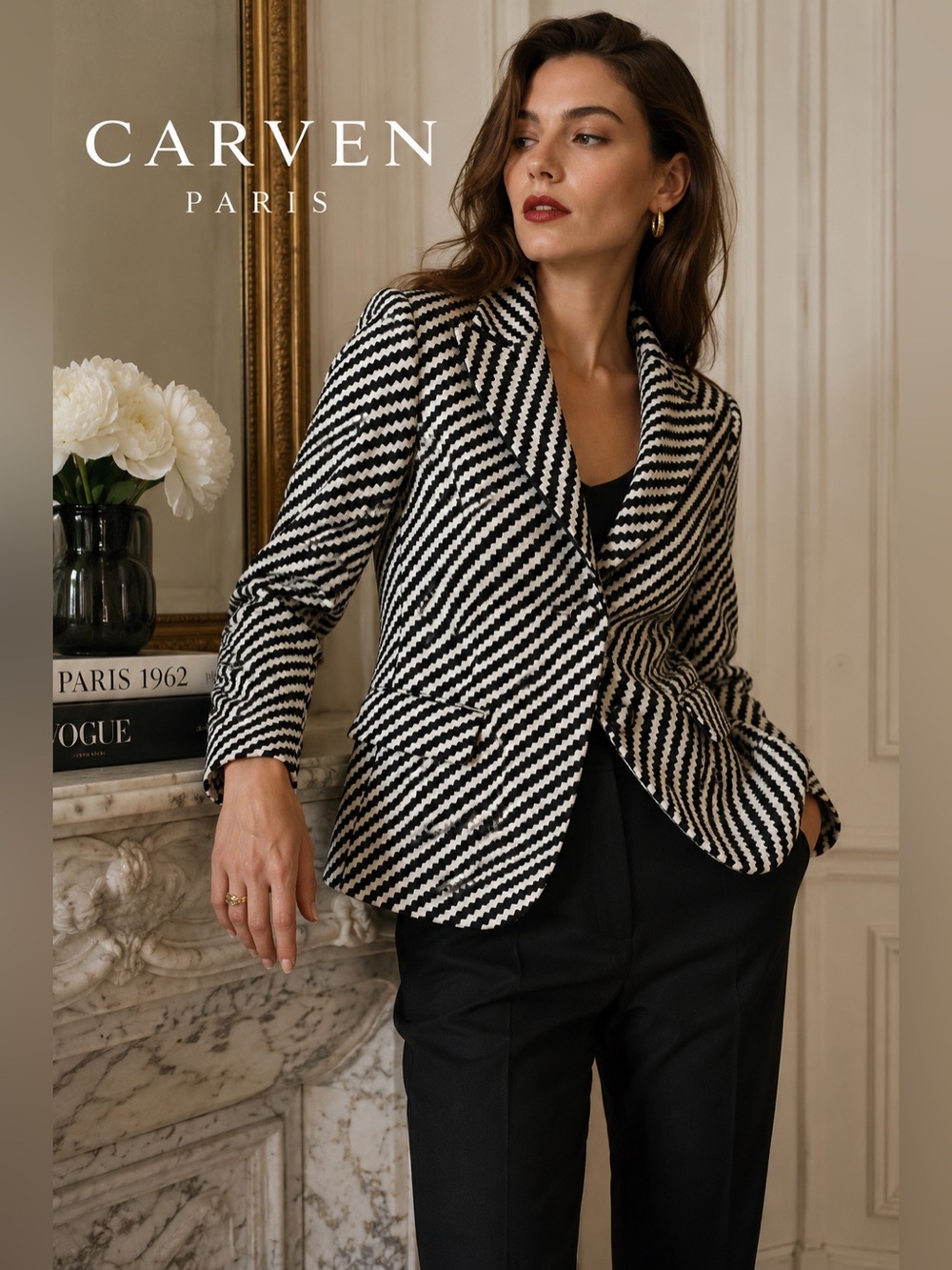 Carven Paris Optical Zigzag Tailored Blazer EU40 US 8 Designer business